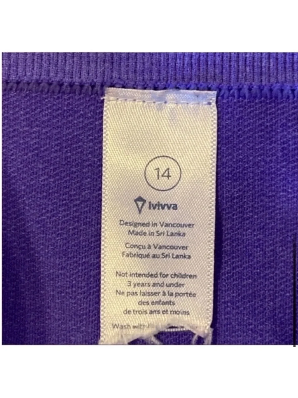 Ivivva by Lululemon purple cropped ruched sides leggings size fourteen